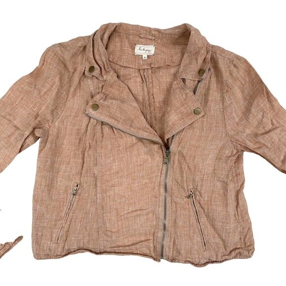 Lou & Grey LARGE Apricot Linen Lightweight Asymmetrical Zip Motorcycle Jacket - Picture 3 of 6